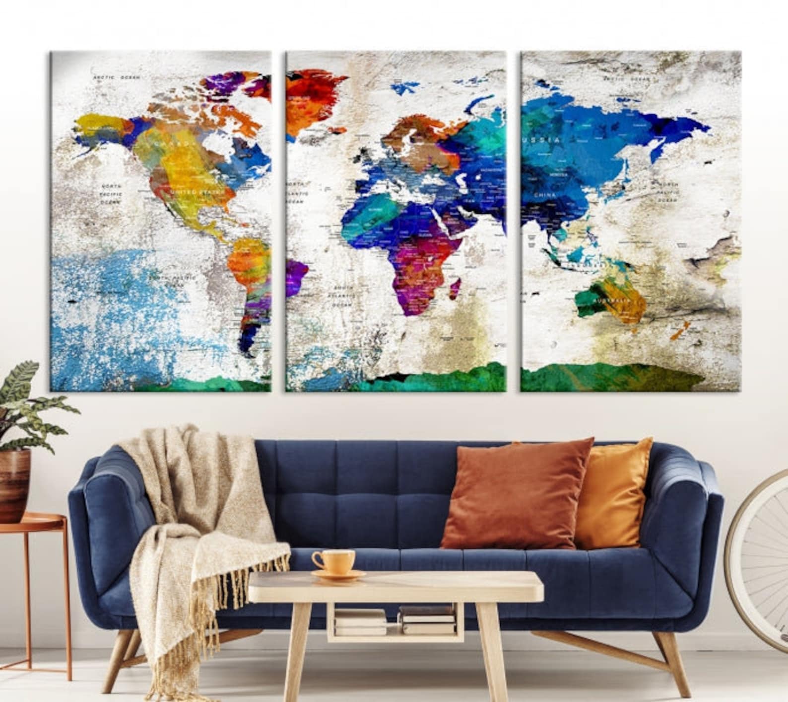 Large Wall Art World Map Canvas Print for Home and Office Room Decor ...