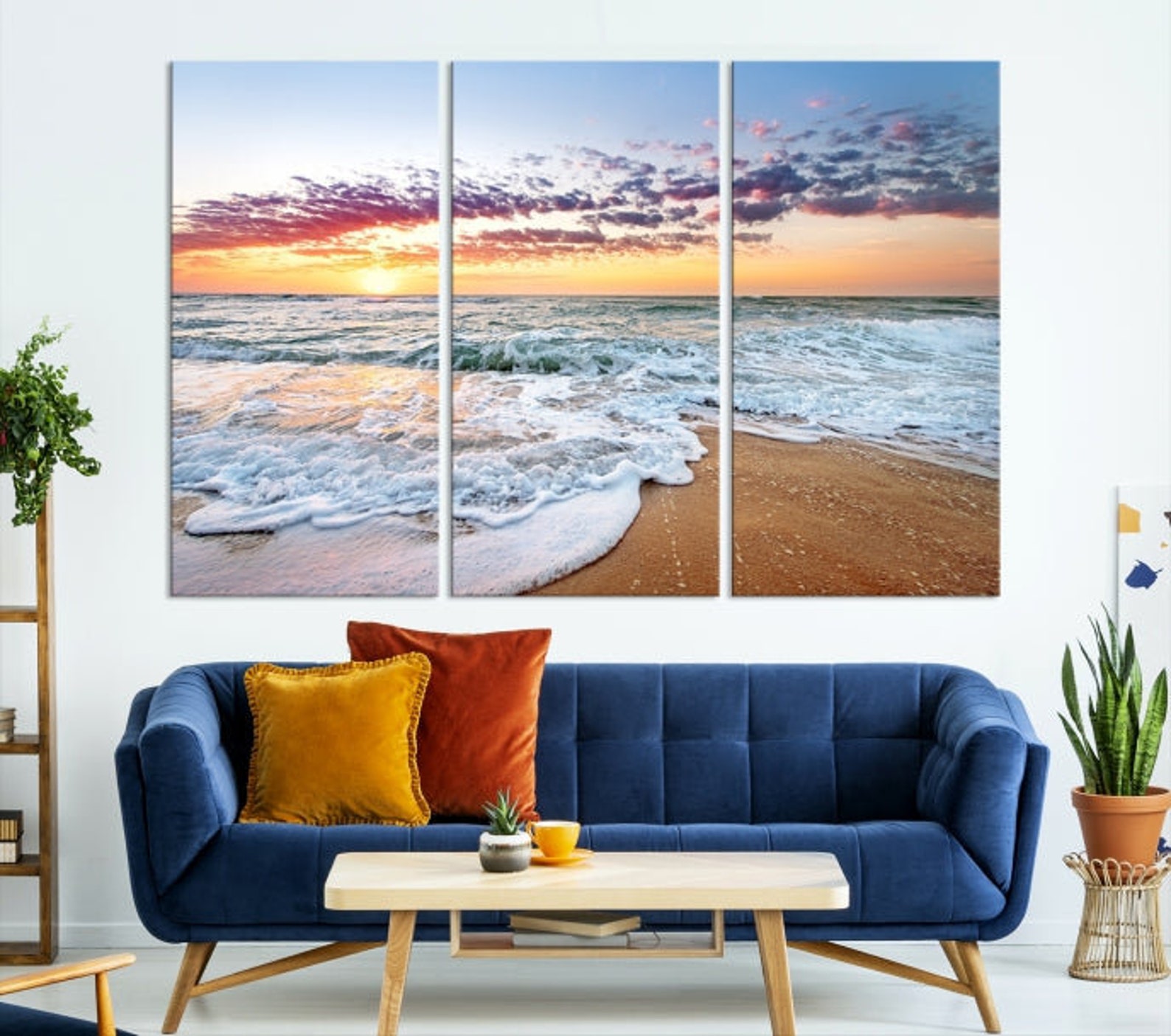 Sunset Beach Waves Canvas Wall Art – 3-piece Framed Print - Etsy