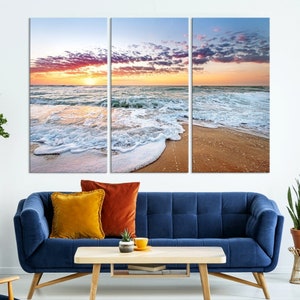 Sunset Beach Waves Canvas Wall Art – 3-piece Framed Print - Etsy