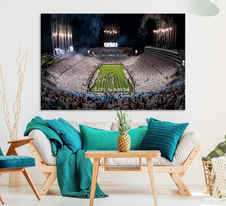 Penn State Football wall art Football gifts Ready to hang Canvas Stadium print Beaver Stadium White Out Penn State Night Game wall decor