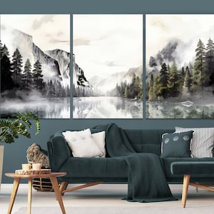 Yosemite National Park Leinwanddruck Bergwandkunst Natur Wandkunst Nebliger Waldlandschaft Multi-Panel-fertig zum Aufhängen, Wandkunst Leinwanddruck