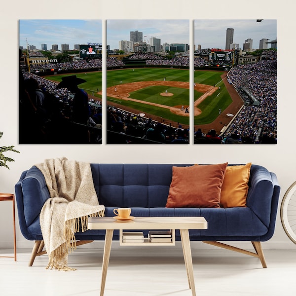 Wrigley Field Chicago Cubs Stadium Wall Art Canvas Print - Baseball Multi Panel Wall Art Print - Ready to Hang - Framed Wall Art