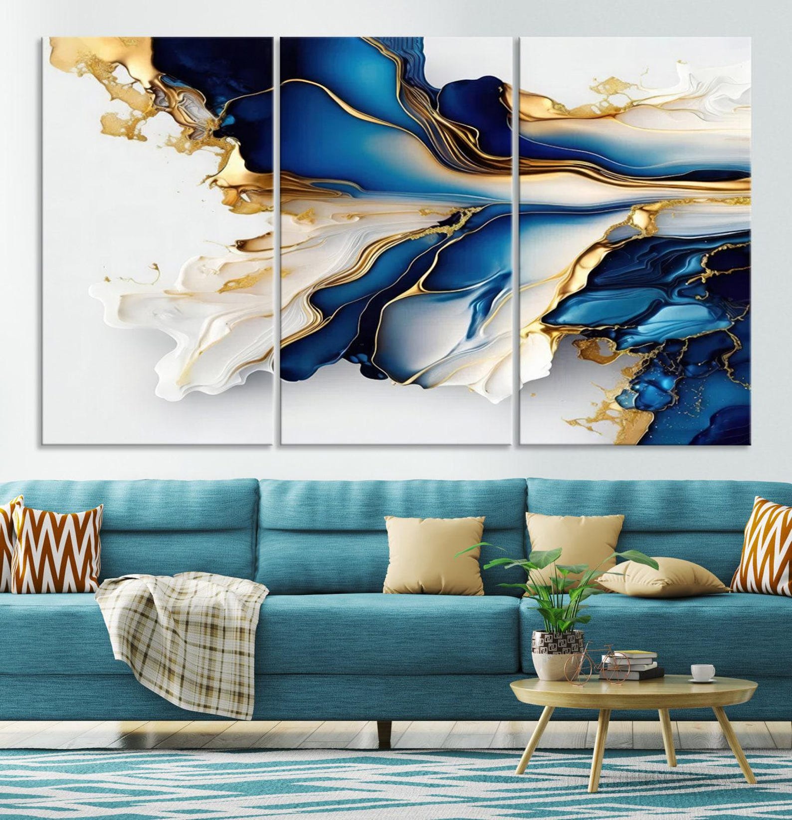 Navy Blue Gold Abstract Canvas Print, Luxury Abstract Wall Art Print ...