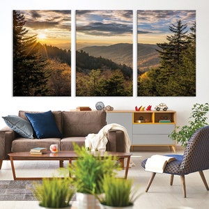 Sunrise in the Smoky Mountains Canvas Print | Landscape Wall Art | Sunset Mountain Forest Large Wall Art Canvas Print for Living Room Decor