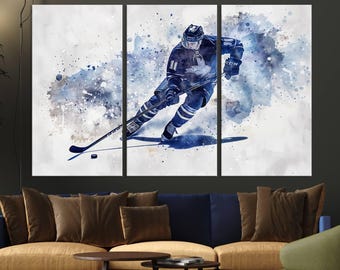 Watercolor Hockey Player Watercolor Print, Hockey Wall Art, Hockey Player Gift, Ice Hockey Wall Art, Hockey Decor, Sport Wall Art,Hockey Fan