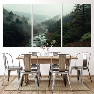 Misty Forest River Canvas Wall Art - 3 Piece Nature Landscape Wall Art ...