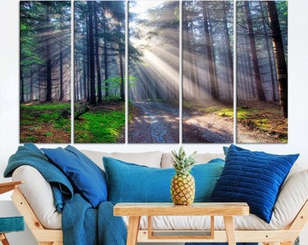 Sunlit Forest Canvas Print, Ready to Hang, Nature Wall Art