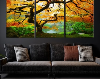 Japanese Maple in Autumn, Japanese Garden, Portland Oregon Fall Large Wall Art Canvas Print, Framed Maple Tree Print Ready to Hang