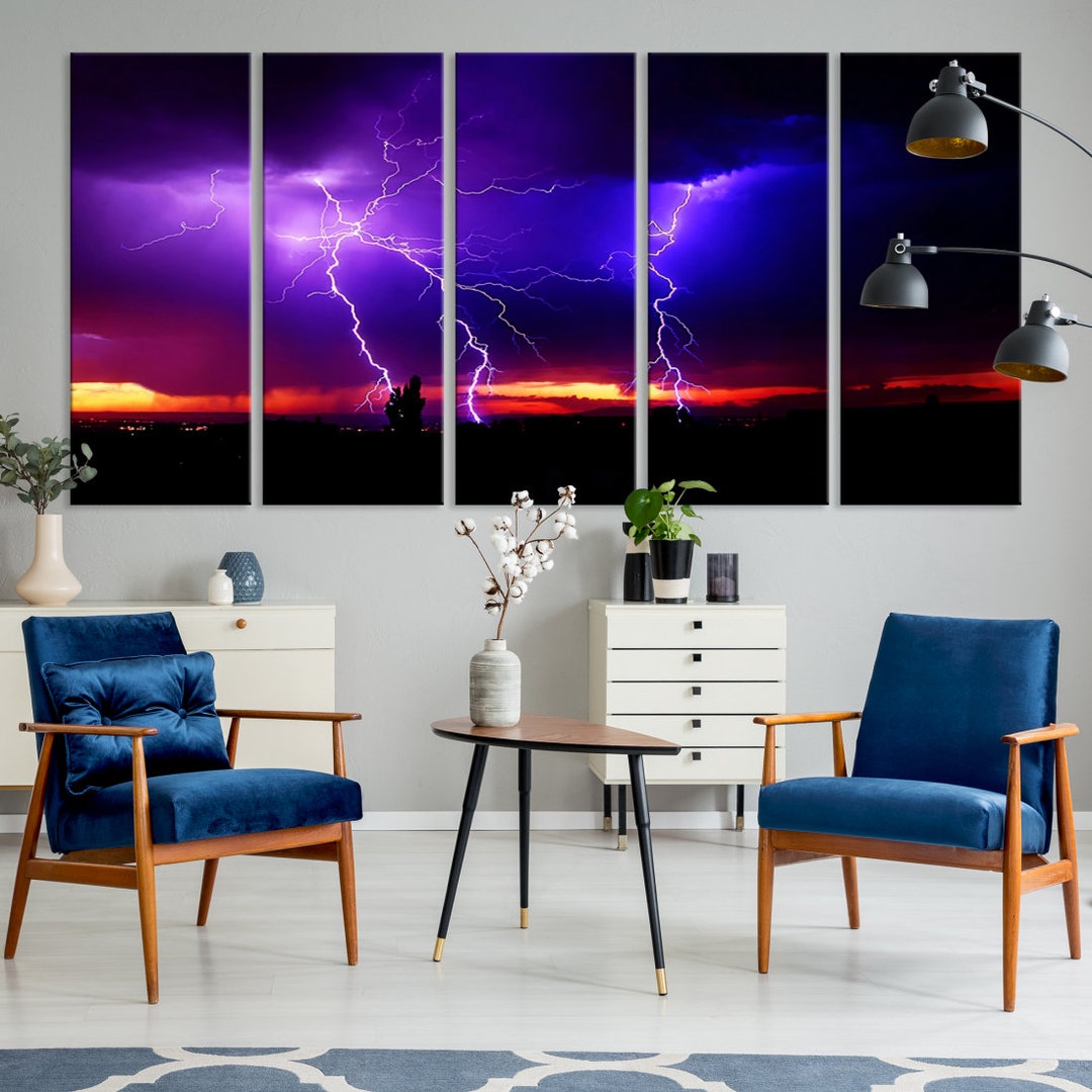 Night Sky Lightning Strom Strike Wall Art Canvas Print, Ready to Hang ...
