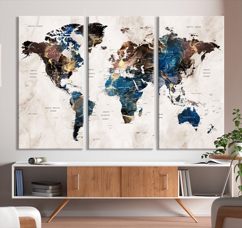 Abstract World Map, Modern Colorful World Map, Ready to Hang Map ...
