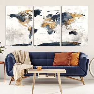 Colorful World Map Wall Art Canvas Print for Home and Office Decoration, Framed Ready to Hang