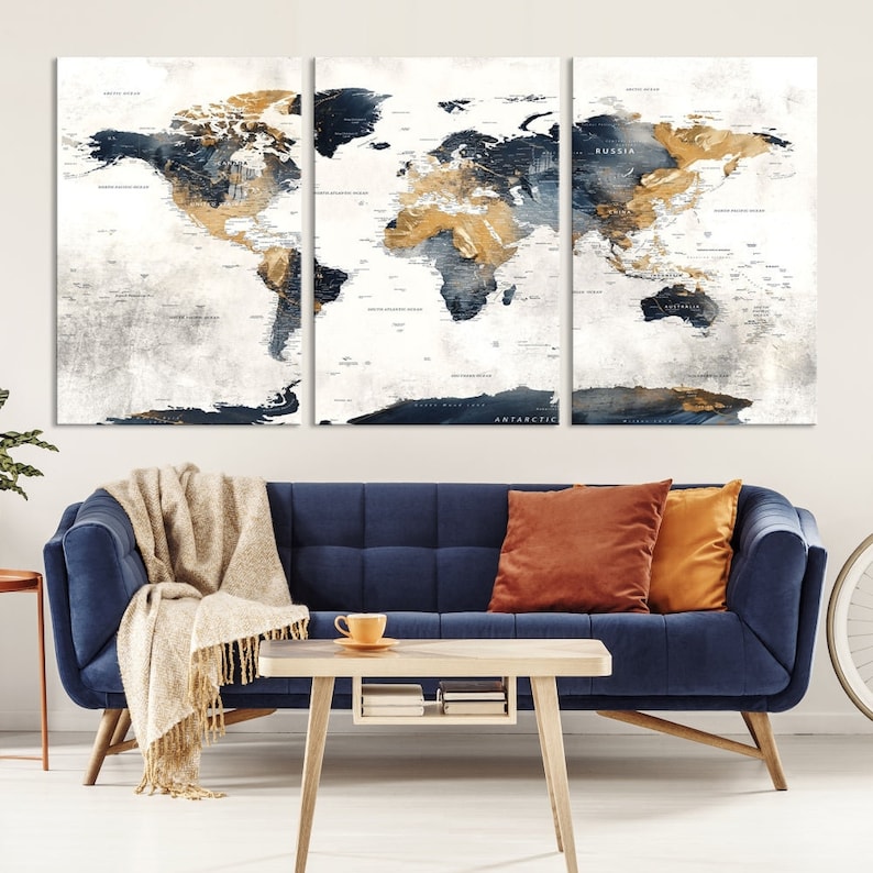 Colorful World Map Wall Art Canvas Print for Home and Office Decoration ...