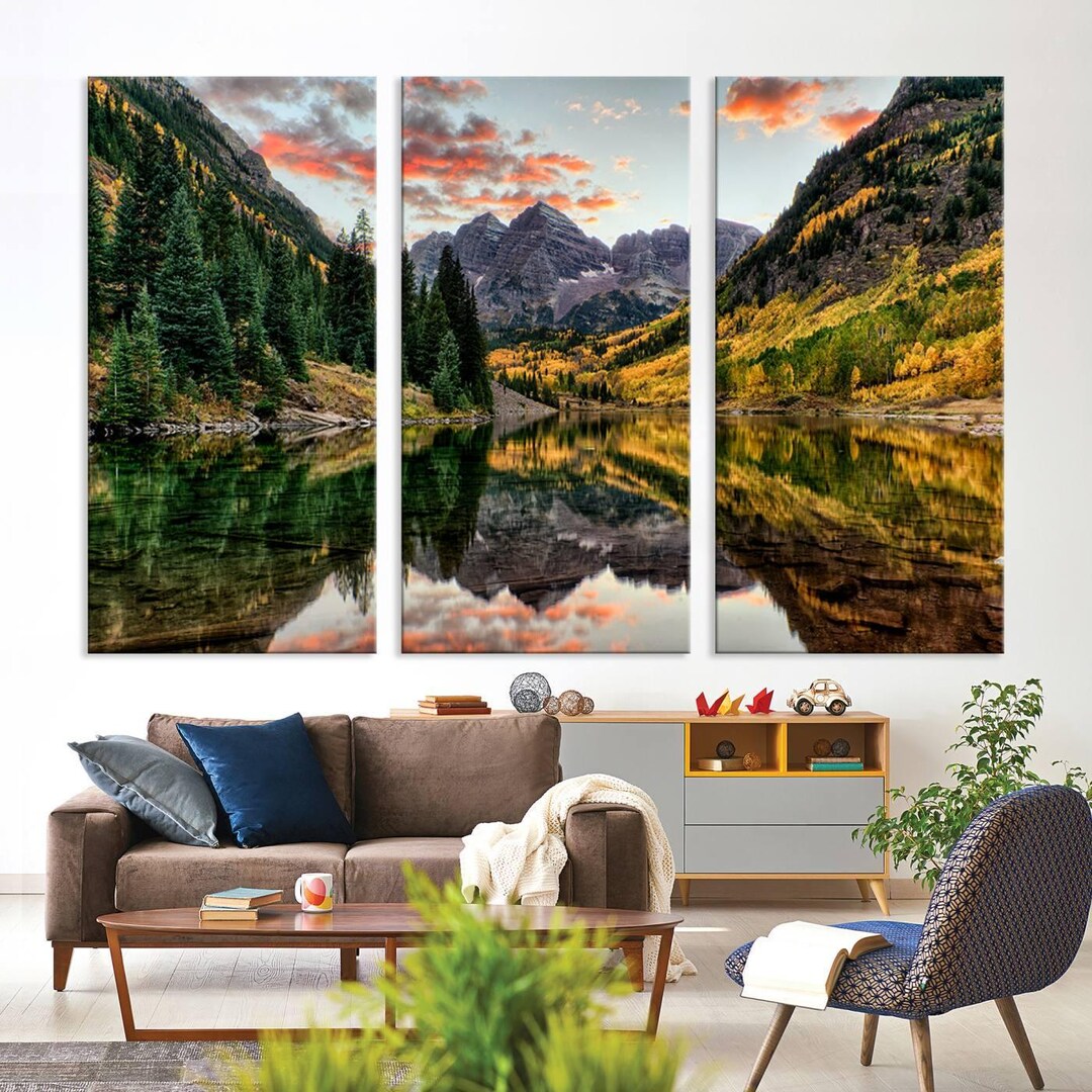 Aspen Autumn Lake Stunning Mountain Landscape Canvas Wall Art Print, 3 ...