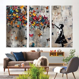 Banksy Inspired Butterfly Girl Canvas Print - Modern Graffiti Wall Art