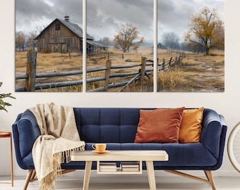 Farmhouse Wall Decor Old Barn Painting Canvas Print | Barn Wall Art Print | Barn Decor Art Prints | Western Wall Decor Framed Picture Print