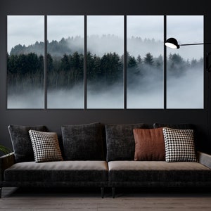 Foggy Forest Triptych - Large Mountain Landscape Wall Art Canvas Print ...