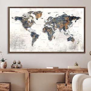 Cartes de voyage personnalisées, impression sur toile carte du monde, cadeaux personnalisés, art mural personnalisé, impression carte du monde personnalisée, carte du monde personnalisée, détaillée