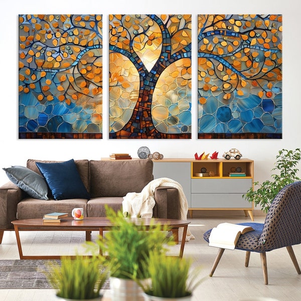 Large Yggdrasil Colorful Mosaic Painting, Tree of Life Artwork, Stained Glass Canvas Print, Norse Mythology Art, Mythology Gift, Celtic