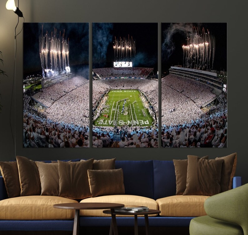 Penn State Football wall art Football gifts Ready to hang Canvas Stadium print Beaver Stadium White Out Penn State Night Game wall decor