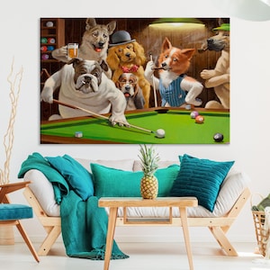 Dogs Playing Pool Wall Art, Funny Dog Poster, Billiard Room Decor, Pets Playing Pool, Dog Wall Art, Game Room Decor, Funny Gifts, Dog Decor