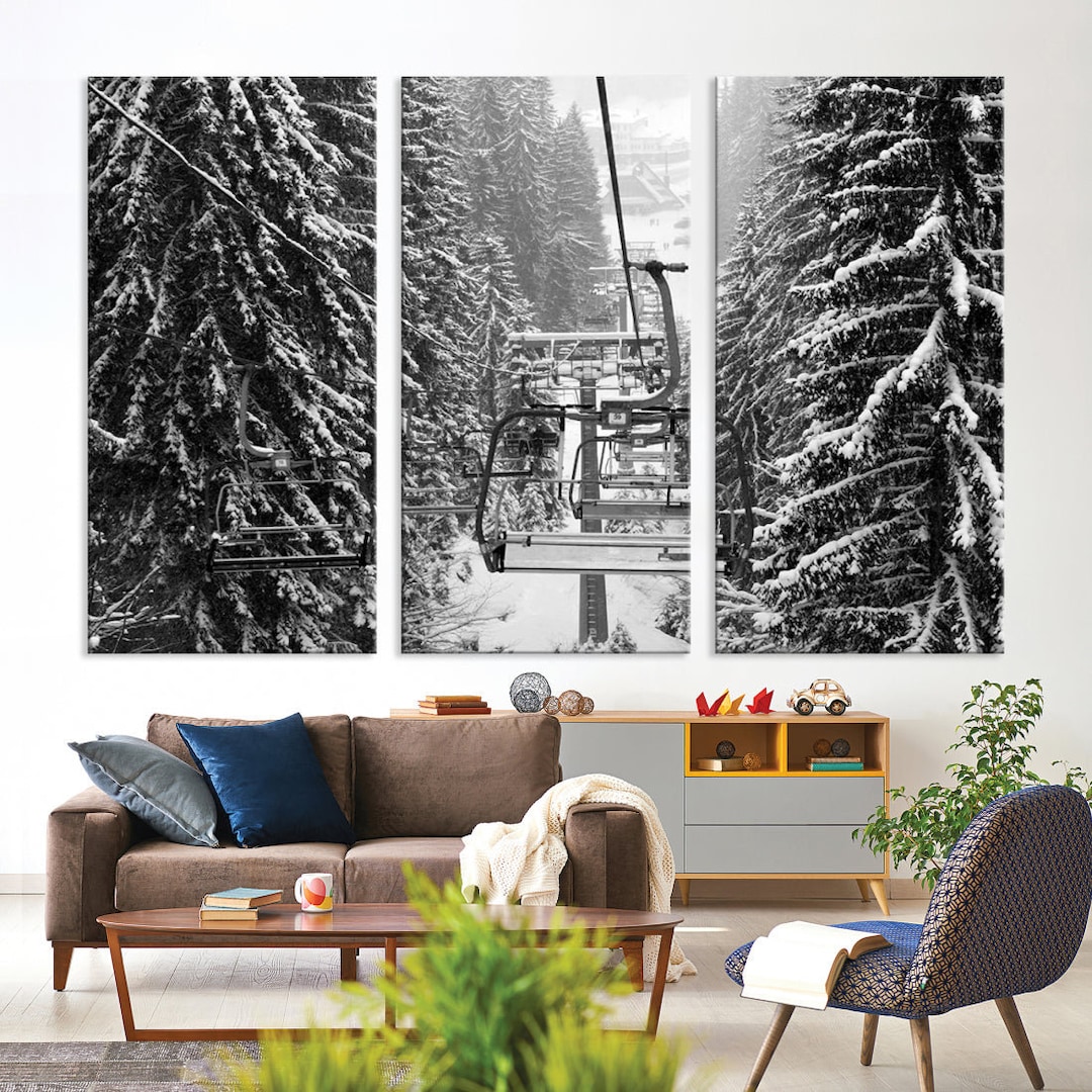 Ski Lift Wall Art Winter Mountain Landscape 3-panel Canvas Print