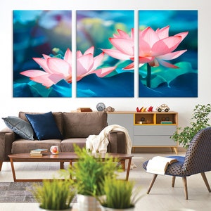 花蓮の壁アート、蓮のキャンバスプリント、植物の壁アート、花柄プリント禅、蓮の花アート、花の絵画、瞑想アート、ヨガ