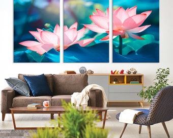 Flower Lotus Wall Art, Lotus Canvas Print, Botanical Wall Art, Floral Print Zen, Lotus Flower Art, Flower Painting, Meditation Art, Yoga