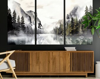 Yosemite National Park Canvas Wall Art - 3-Panel Autumn Landscape Framed Picture - Ready To Hang 48x32 Inches