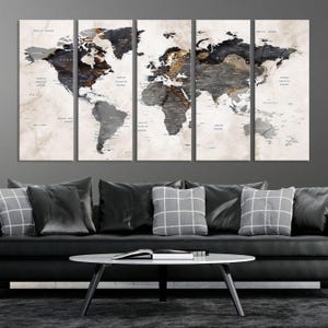 Carte du monde abstraite, impression de carte du monde de voyage, carte géographique détaillée, carte du monde de voyage, carte du monde 3D, carte du monde avec punaises de maison moderne, chambre à coucher