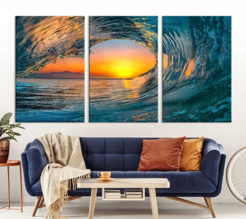 Sunset Ocean Wave Canvas Print, Coastal Wall Art, Beach House Decor - Etsy