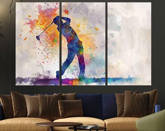 プレミアムピネ　9個セット Watercolor Golf Player Watercolor Triptych Canvas Wall Art