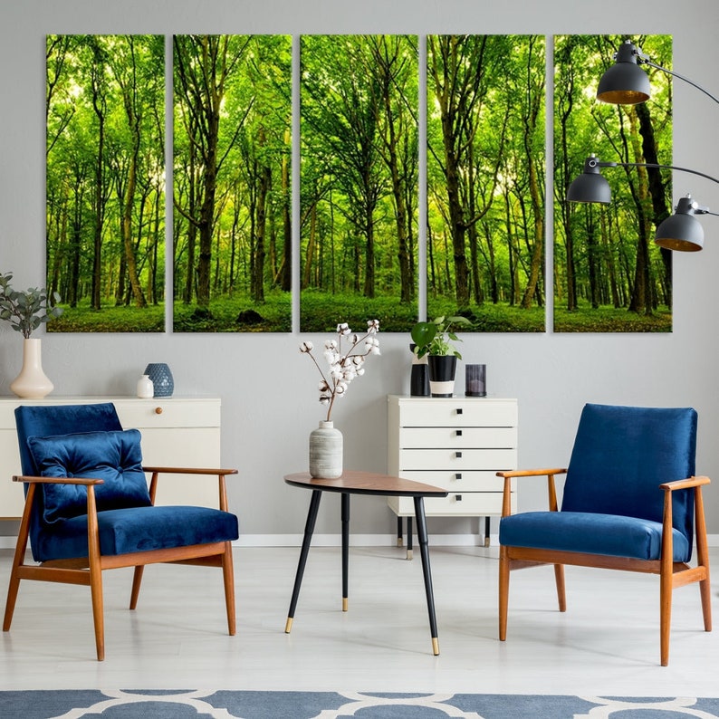 Green Forest Print Tree Wall Art Sunlight Forest Canvas Green Tree ...