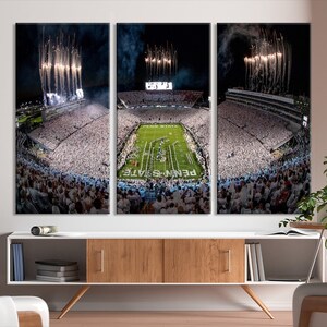 Penn State Football wall art Football gifts Ready to hang Canvas Stadium print Beaver Stadium White Out Penn State Night Game wall decor