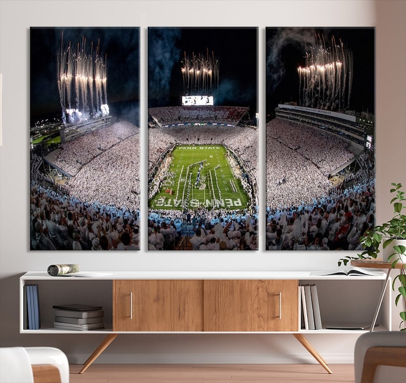 Penn State Football wall art Football gifts Ready to hang Canvas Stadium print Beaver Stadium White Out Penn State Night Game wall decor