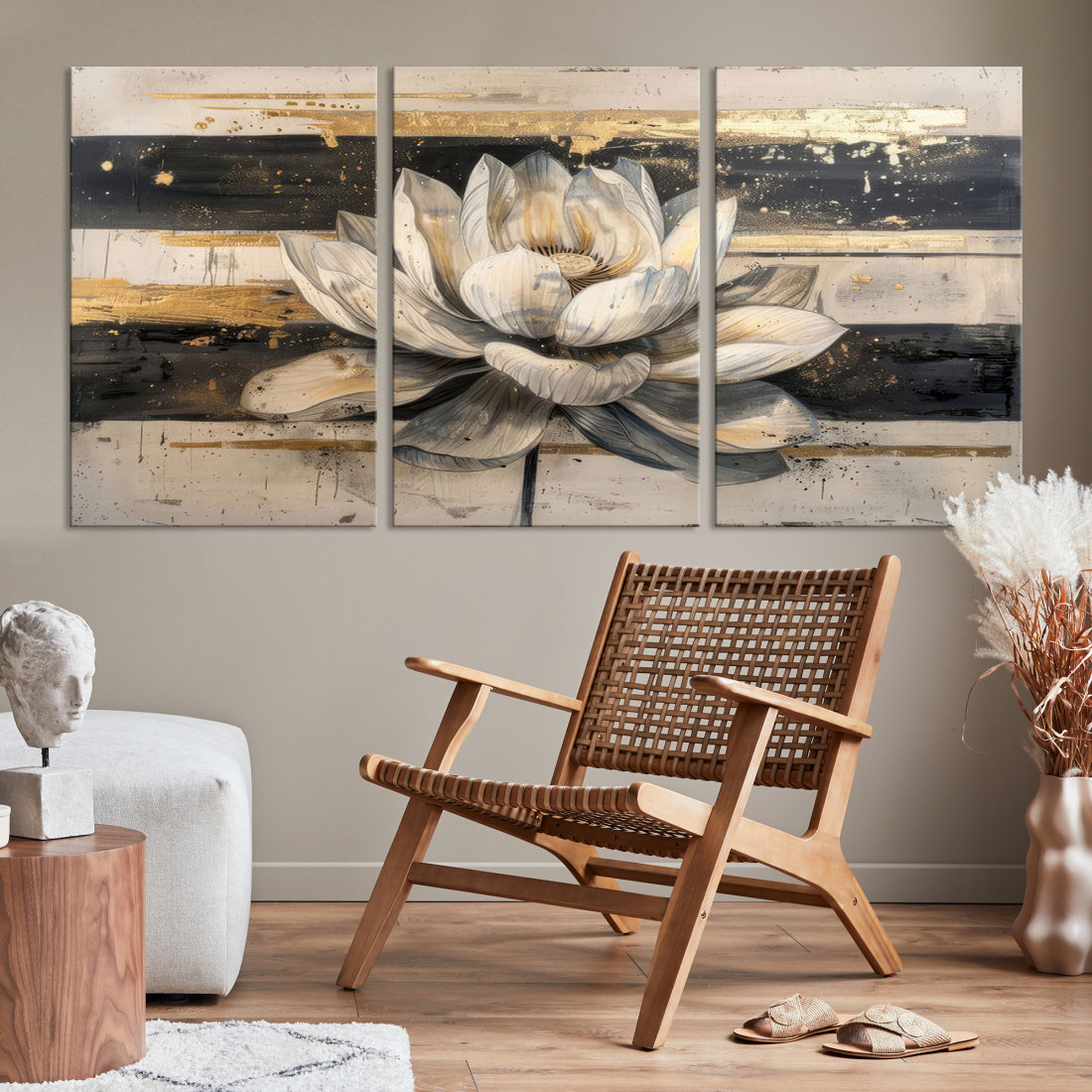 White Lotus Flower Painting Wall Art Canvas Print, Floral Canvas Print ...