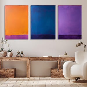 Mark Rothko Style Abstract Sunset Color Block Canvas Wall Art - Vibrant Red, Orange, and Purple Geometric Art for Living Room or Dining Room