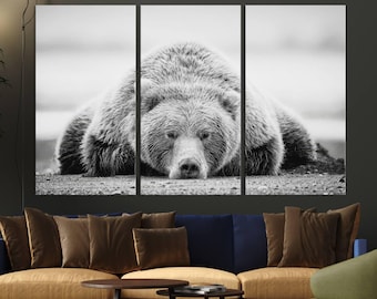 Lazy Grizzly 399 Bear Canvas Wall Art, Wildlife Animal Canvas Print, Black Bear Wall Art Print, Framed Bear Farmhouse Canvas Wall Art Print