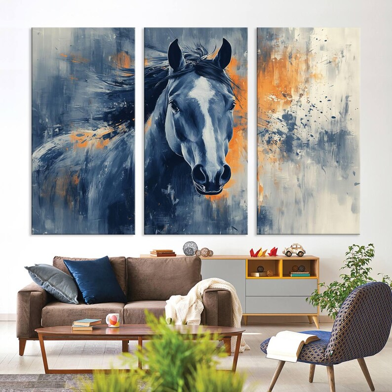 Abstract Black Horse Wall Art Canvas Print, Large Equine Wall Decor for ...