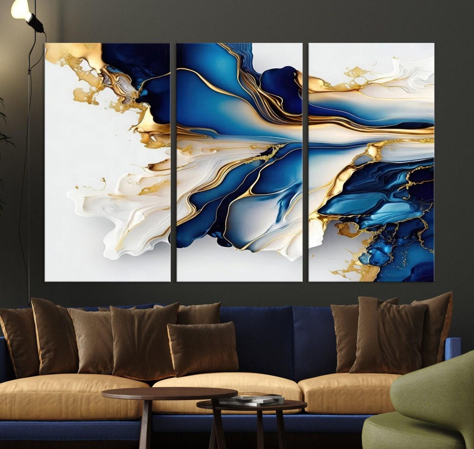 Navy Blue Gold Abstract Canvas Print, Luxury Abstract Wall Art Print ...