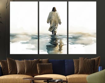 Jesus Walking On Water Canvas Print, Christian Wall Art, Religious Wall Art, Modern Christian Art, Bible Wall Art, Jesus Wall Decor, Jesus