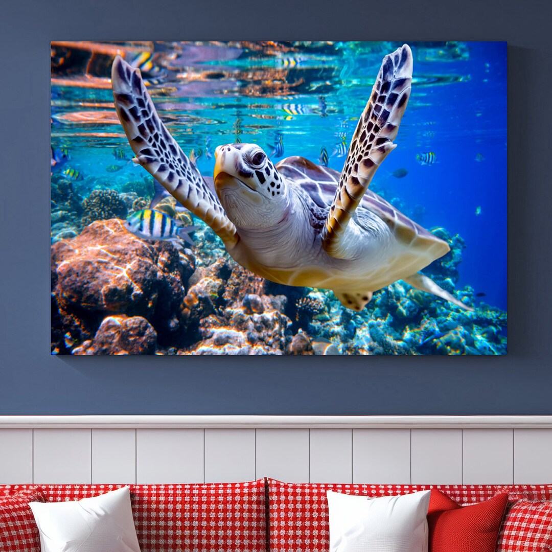 Underwater Close-up Sea Turtle Wall Art, Ocean Wildlife Animal Print ...