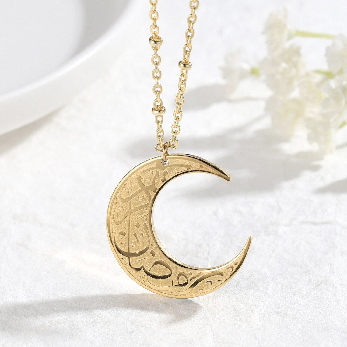 Muslim Necklace stainless Steel Jewelry Moon Shape Pendant Etsy UK