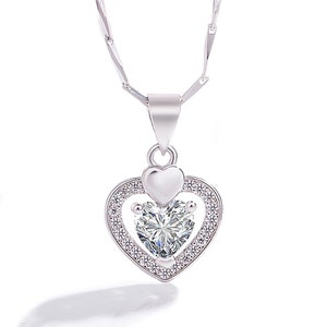 Elevated 925 Sterling Silver Amethyst Crystal  Double Heart Pendant