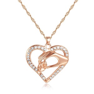 Rose Gold Plated Mother and Child Hand in Hand Heart Pendant