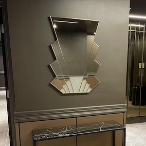 Large Art Deco Mirror, Stain Glass Style Art Deco Fan Mirror, Art Deco Mirror