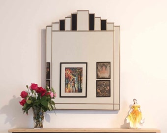 Black Large Art Deco Mirror, Vintage Style Mirror, Handcrafted Art Deco Mirror