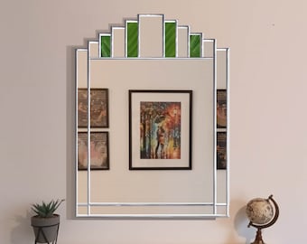 Handmade Green Art Deco Mirror: Stained Glass Style