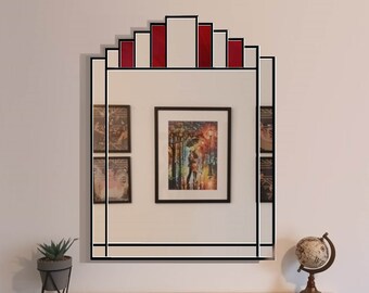 Red Art Deco Mirror: Handmade Vintage Style Stained Glass