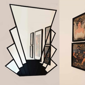 Large Art Deco Wall Mirror with black accents handcrafted in the UK