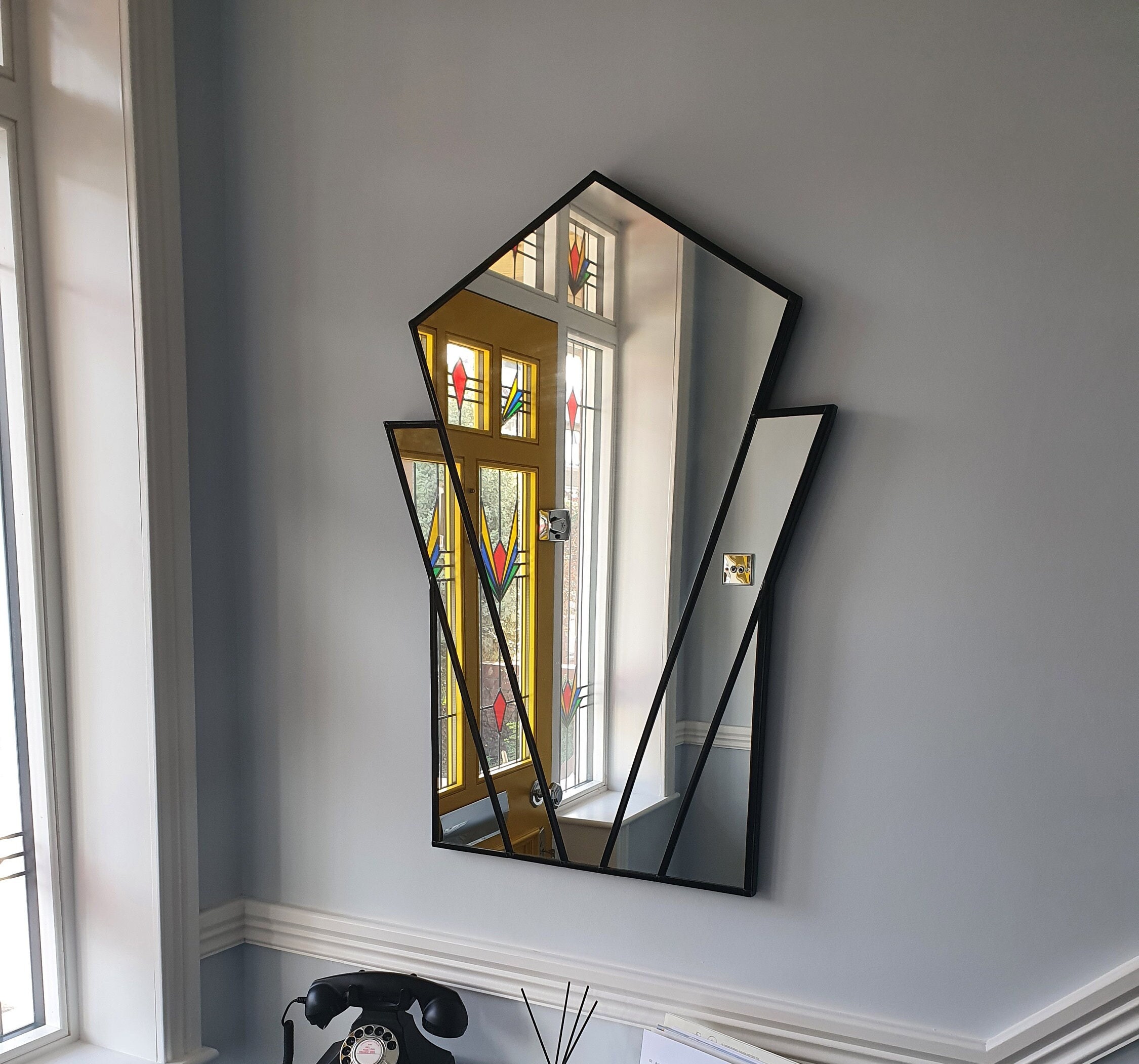 Cadre Photo Ancien En Verre Biseauté, Style Art Déco, Miroir, 30x24 Cm, Pour 1 Photo, Pose